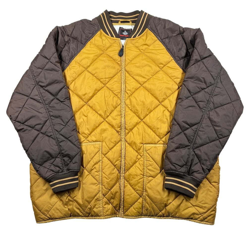 Vintage Foot Locker Jacket XL Yellow Brown Quilted Diamond Varsity Streetwear 90